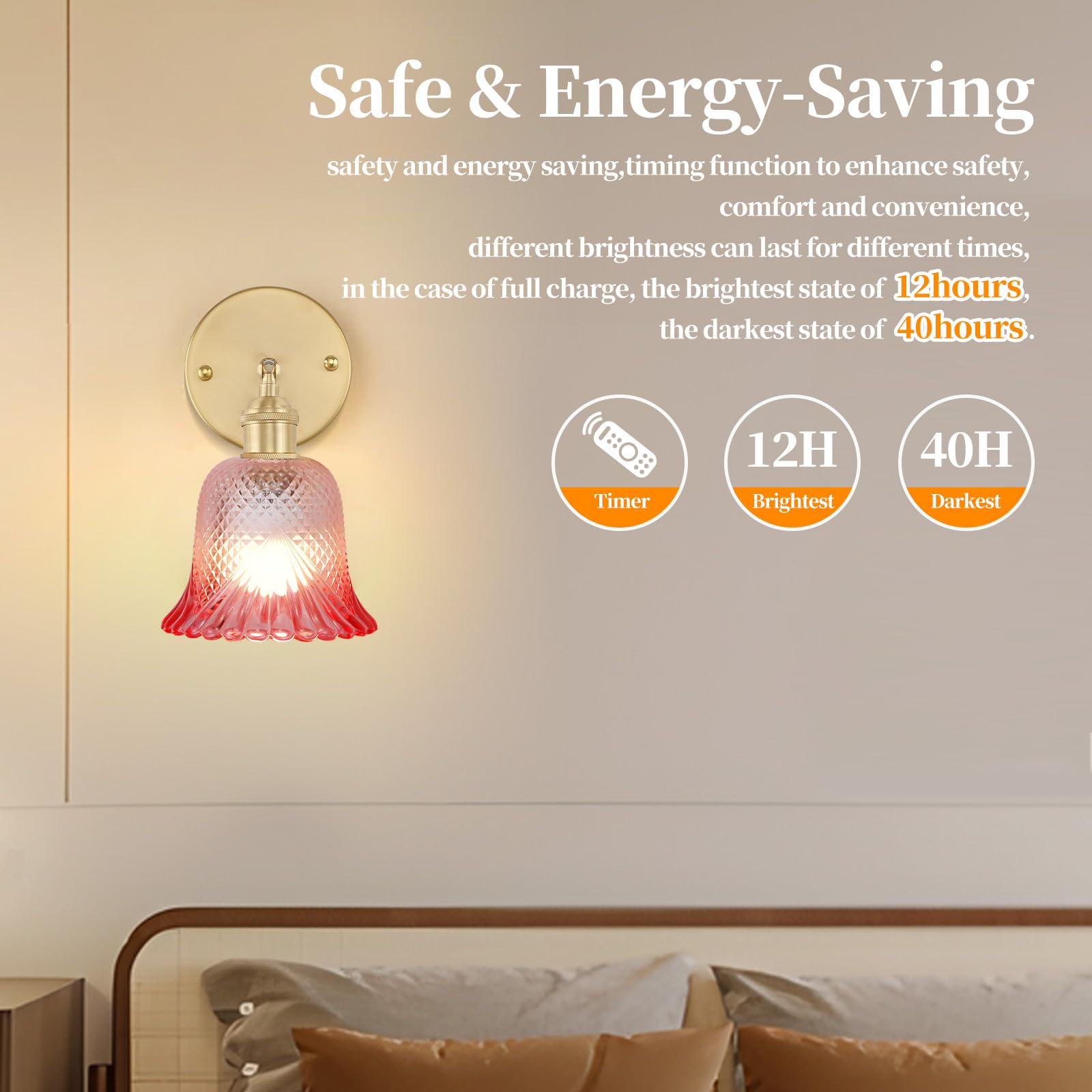 GEEZO Vintage Wall Sconce, Rechargeable Battery Light with Remote Control, Ripple Pink, Model GEEZO-Y-10, 1 Pack