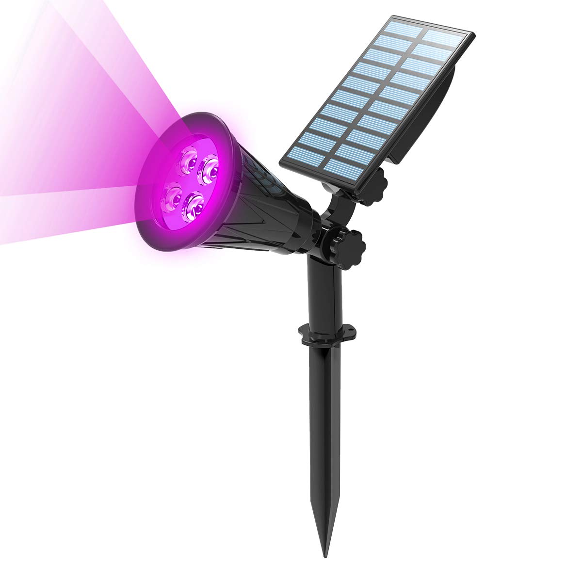 T-SUN Solar Spotlights, 4 LED Waterproof Outdoor Lights, 180° Adjustable, 1 Pack, Purple, Model SG_B07FNK8ZR2