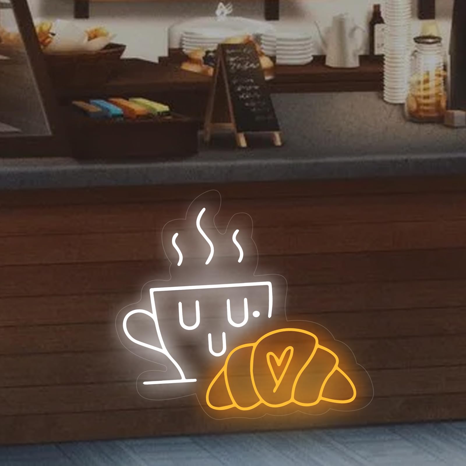 Coffee & Croissant Led Neon Sign  Custom Bakery Shop Bakery Decoration Neon Light Coffee Cup Home Bar Wall Decor Coffee Lover Gift For Family Party Bedroom Restaurant Bar Birthday