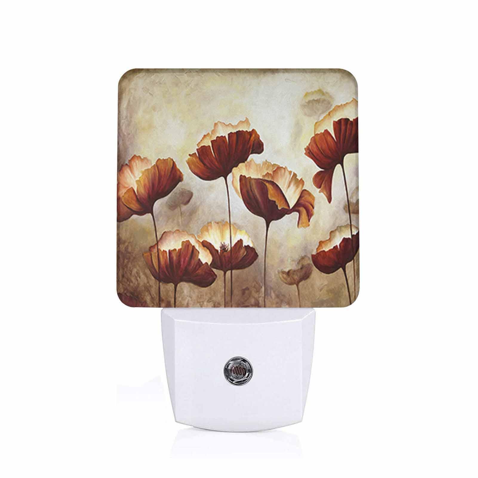 Chrobak LED Night Light with Dusk to Dawn Sensor, Vintage Poppies Flower Design, Model WML-Night-Light-231023-134