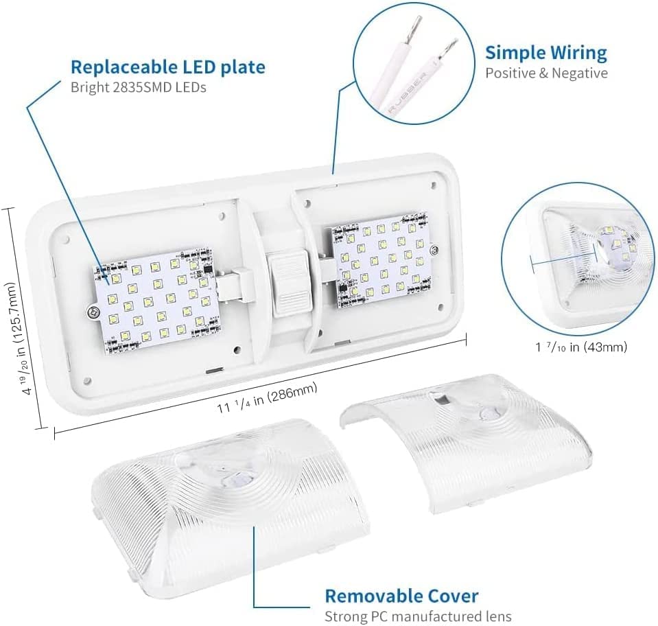 Rvzone 12V Led Rv Ceiling 1100 Lumen Double Dome Light | Frosted Rv Interior Lighting Fixture For Rv Trailer Camper Truck Van Boat Car (10 Pack Natural White 4000-4500K)