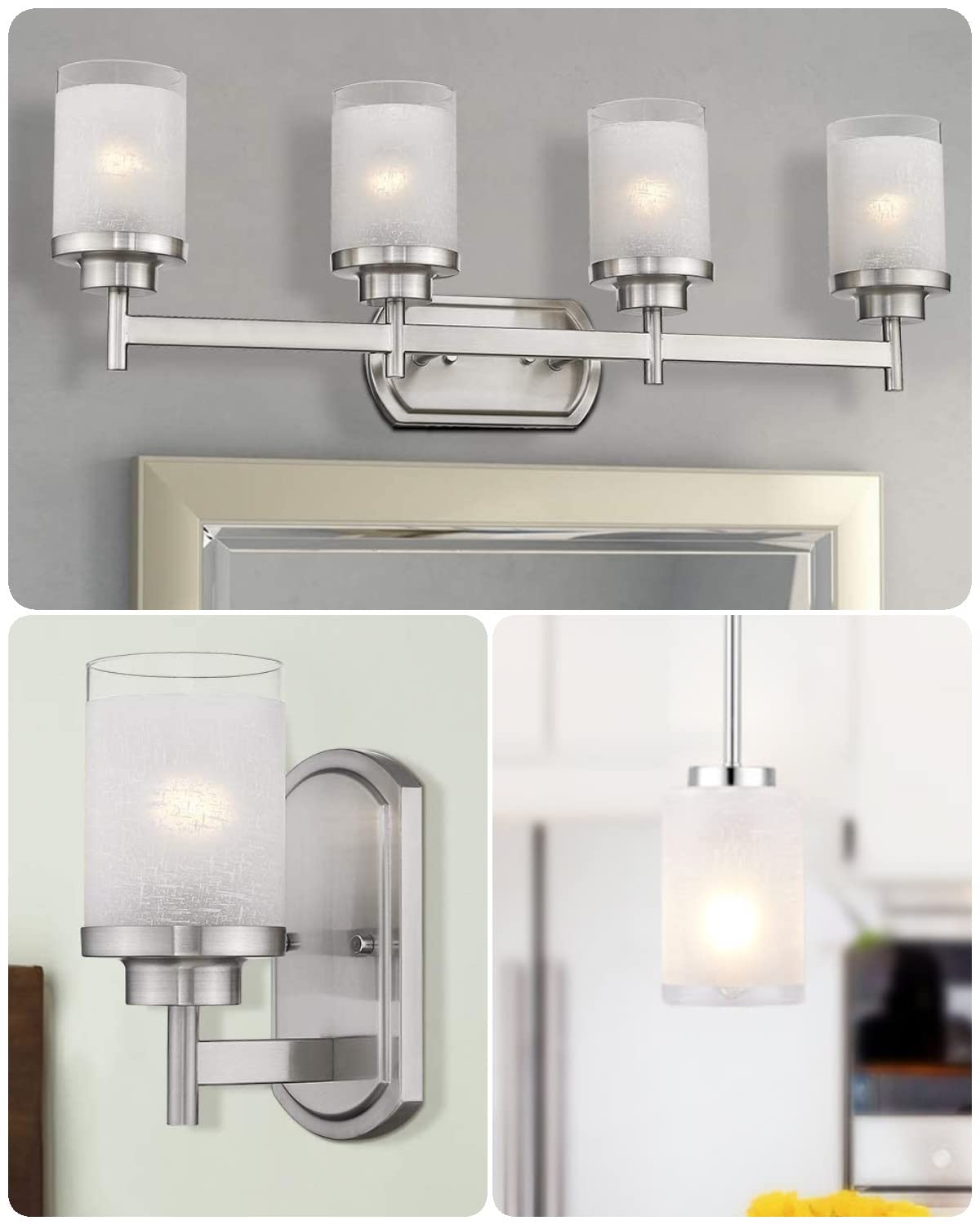 Sewterolyn 3-Pack White Linen Frosted Glass Lamp Shades, 1.65 Inch Fitter for Chandeliers & Sconces, Model SEGLASS004-3