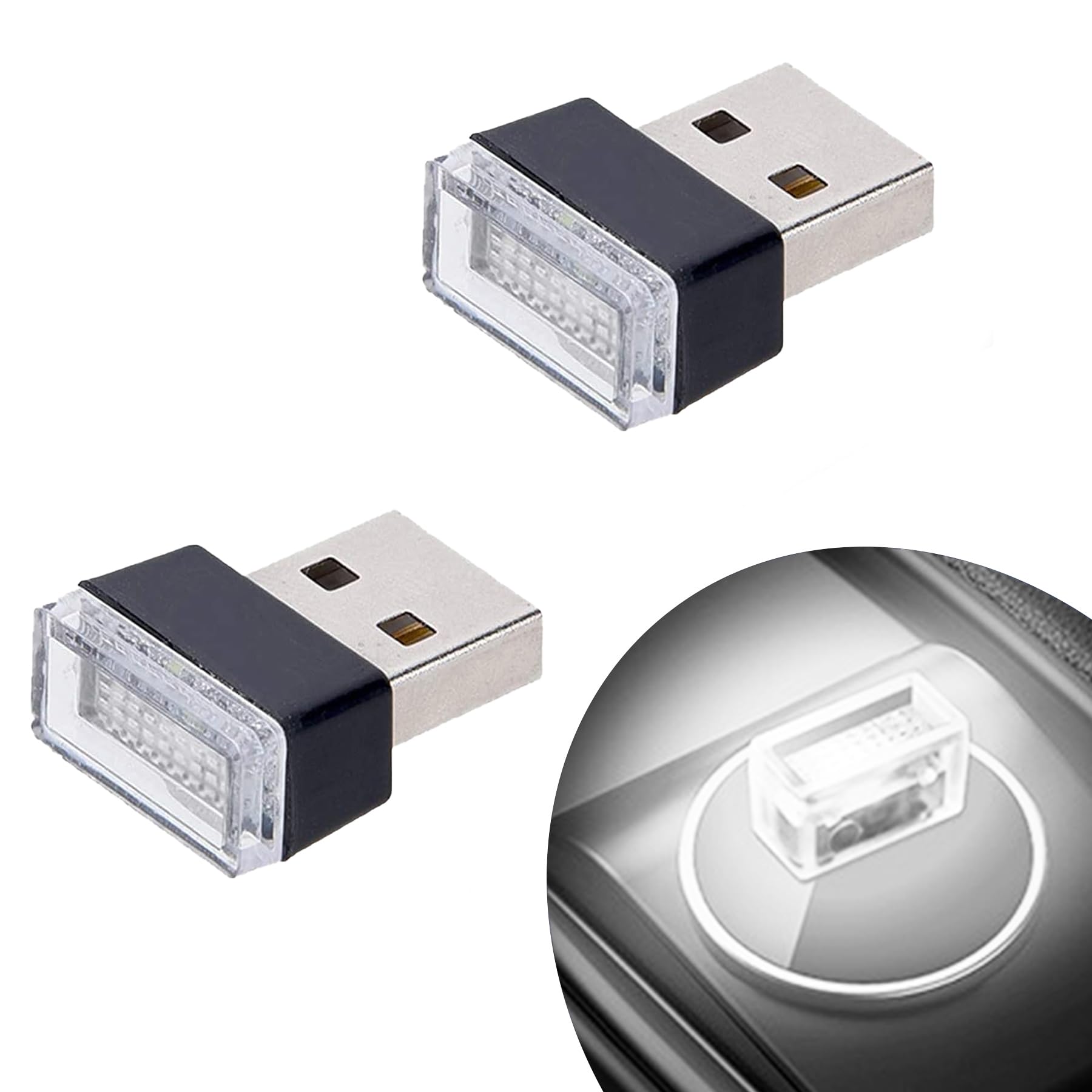 Febrytold Mini Usb Led Car Interior Ambient Lights - 2 Pcs, White, Plastic, Model Fbd19120538, Perfect For Trunk Atmosphere