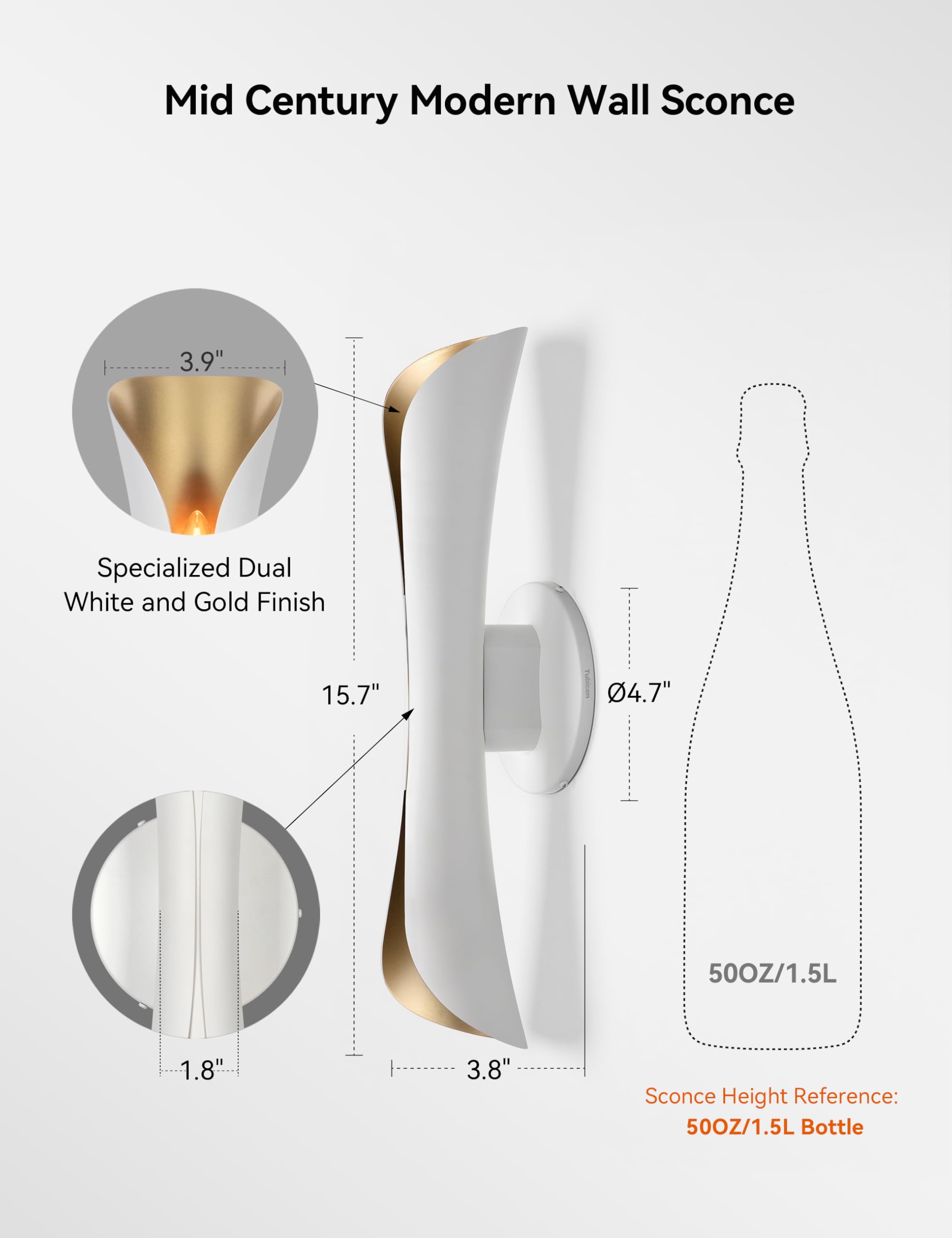 Tubicen Wall Sconce Up And Down Wall Light Indoor Dimmable E12 Home Theater Sconces Wall Lighting 15.7 H Sleek Modern Wall Lights For Living Room Bedroom Stairway Hardwired