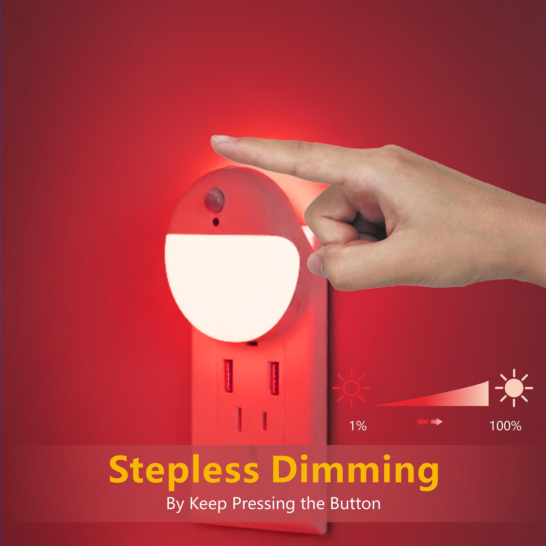 Yunlex 2 Pack Plug In Night Light With 3 Lighting Ways, Stepless Dimming, Light Sensor, Red Led Nightlight For Bathroom, Hallway