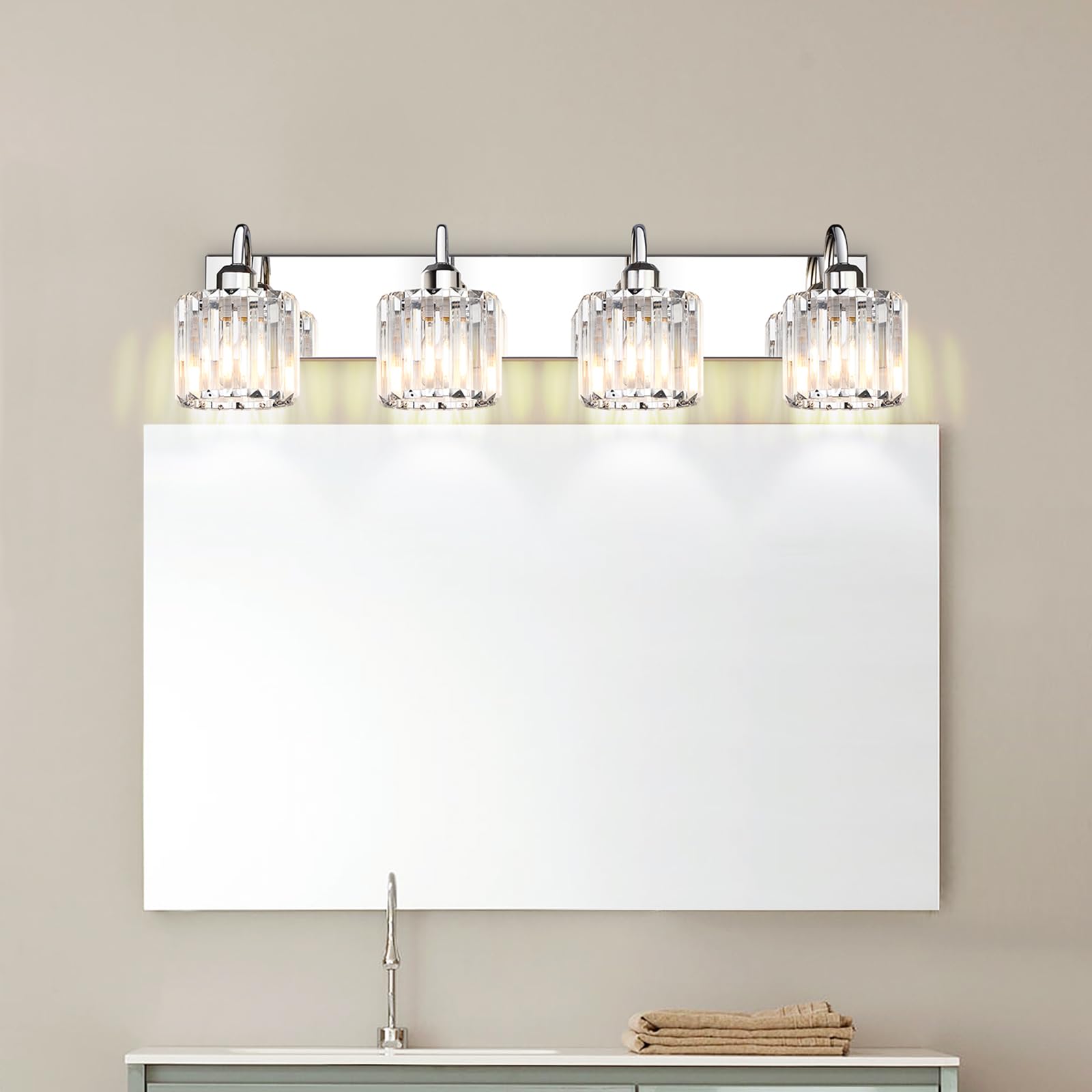 Valytime Chrome Bathroom Light - 4 Lights, Crystal Finish, Perfect For Over Mirror Vanity
