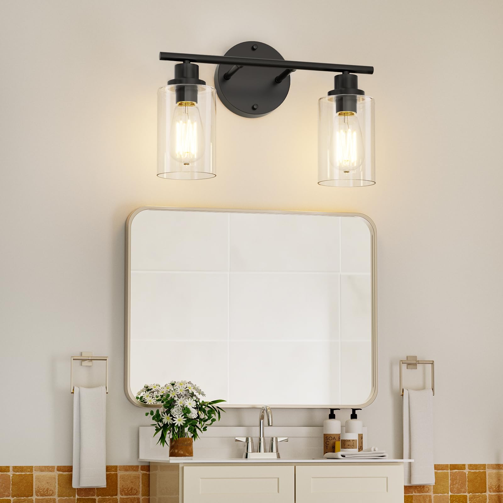 GORDNWE Modern Vanity Light - 2-Light, Matte Black, Metal, E26 Bulb Base, Model LJ-001