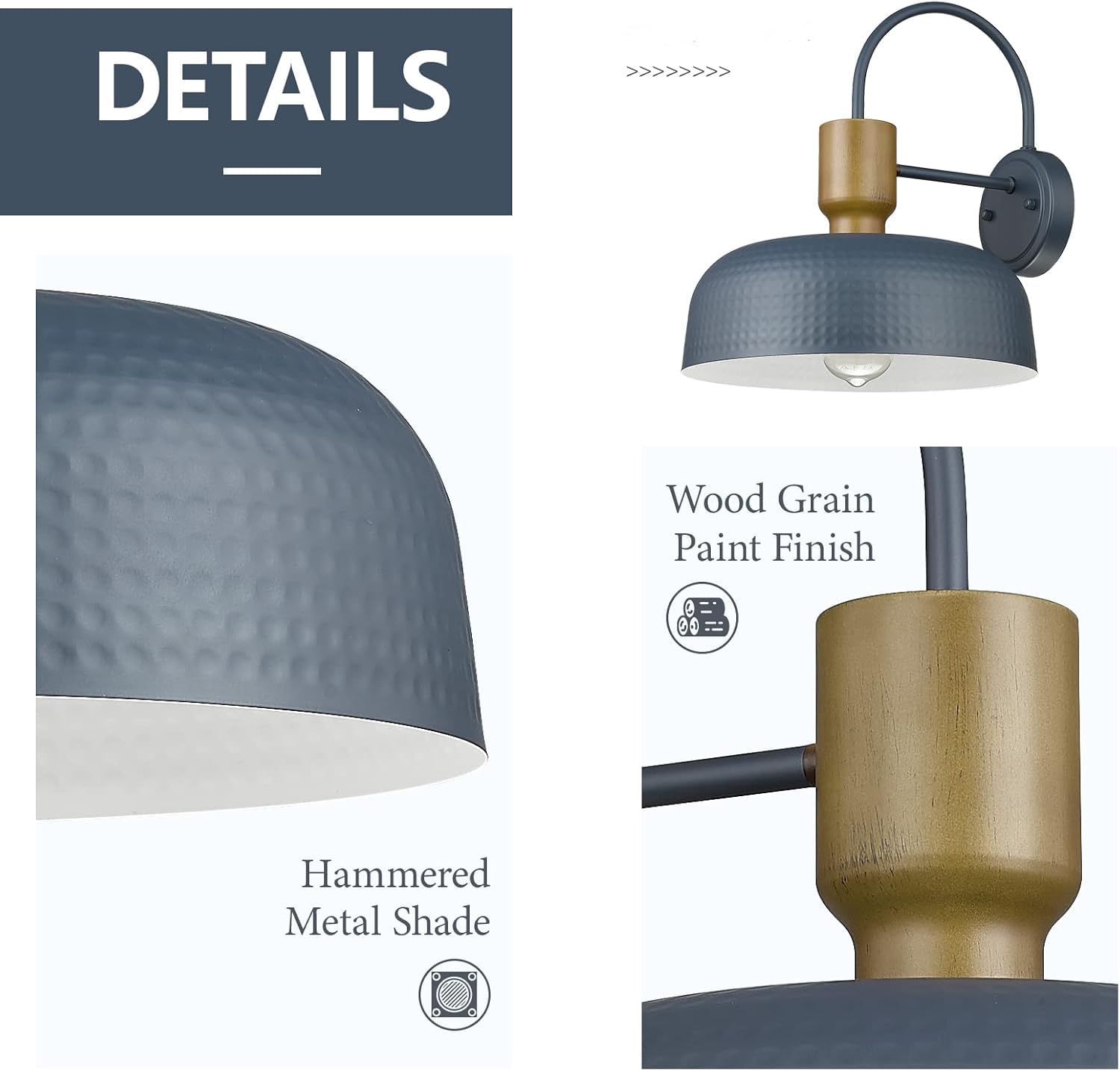Darkaway Barn Light Fixtures - Hammered Metal Sconces, Blue, 2 Pack, 12.4 Inch - Ideal for Outdoor/Indoor Patio & Porch Lighting