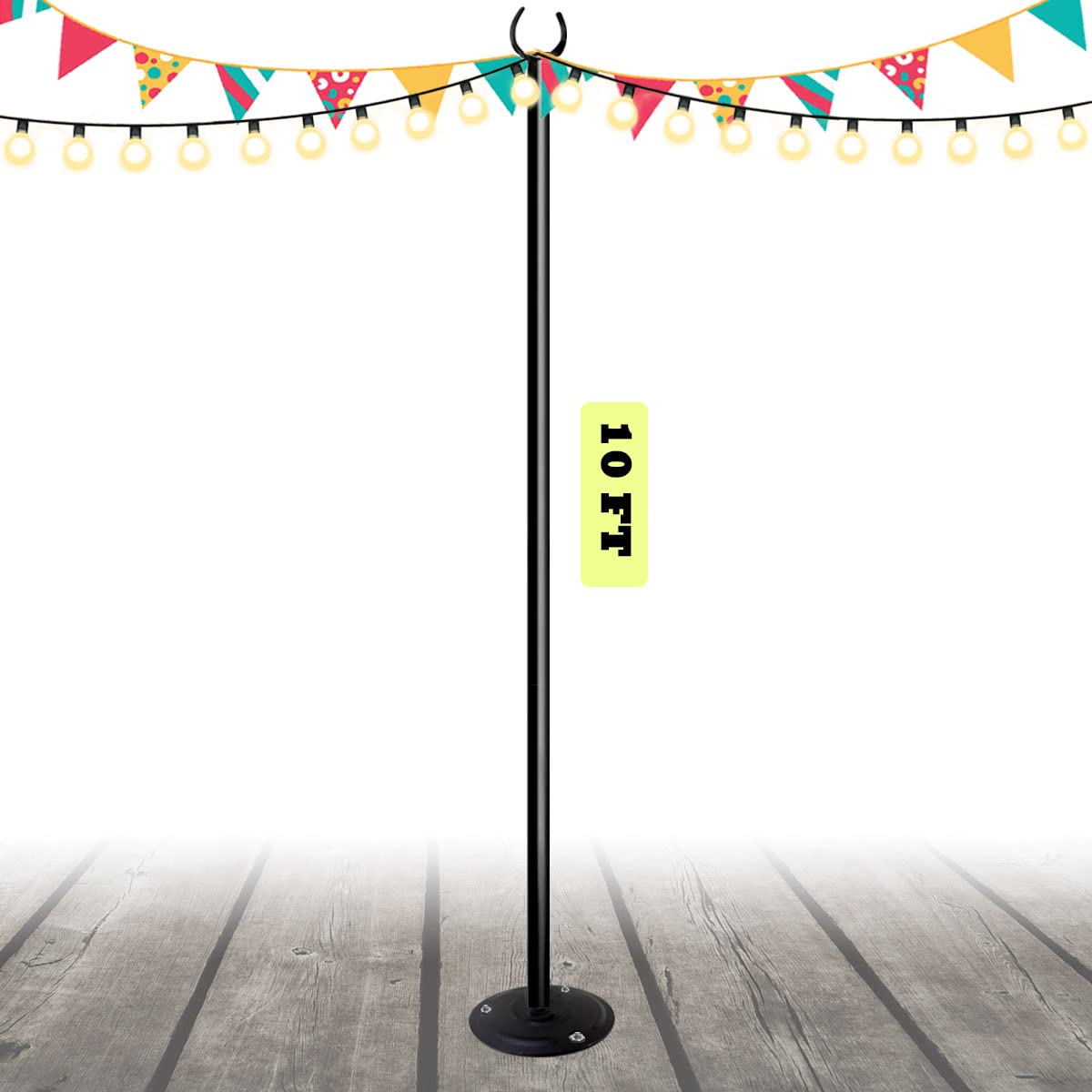 Sprimden 10Ft String Light Poles For Outdoors, Outside Light Poles For Hard Ground Surface, Backyard, Patio, Outdoor Lighting, Matte Black, 1 Pack