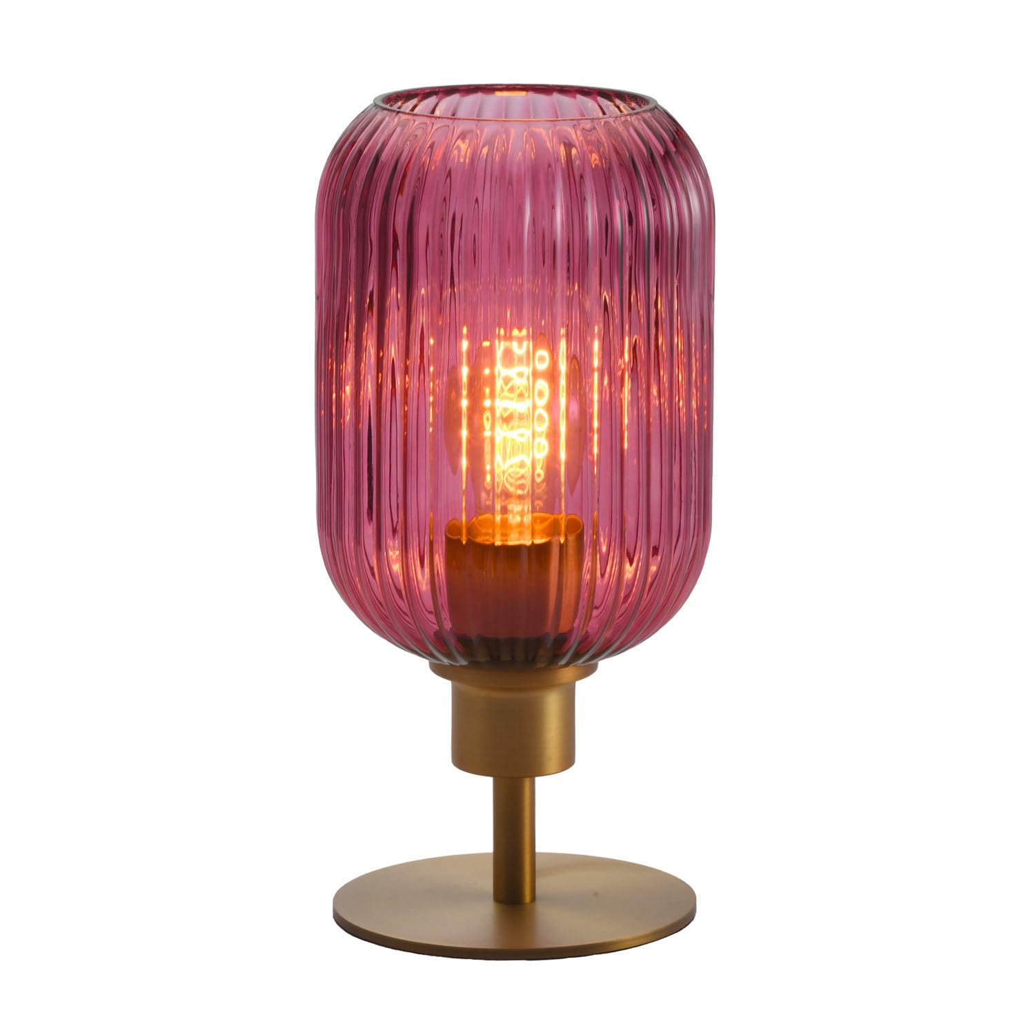 MAINDECO Mid Century Glass Table Lamp,Dimmable Desk Lamp,LED Bulb Included,Timer Build-in,Purple Ribbed Glass