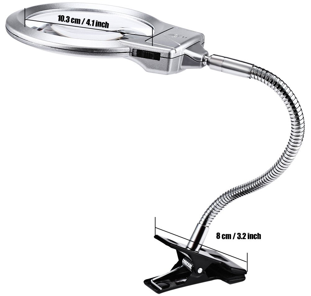 Magnifers Lighted Hands Free,Pro-Flex Desk Led Magnifying Glass Lamp 2.25X 5X Insert Lens Desktop Table Lamp For Close Work, Led