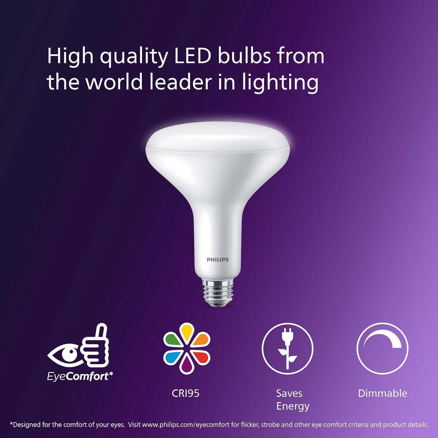 Philips LED BR40 Ultra Definition Frosted Dimmable LED Light Bulbs - Flicker-Free 65w Light Bulbs with EyeComfort Technology - S