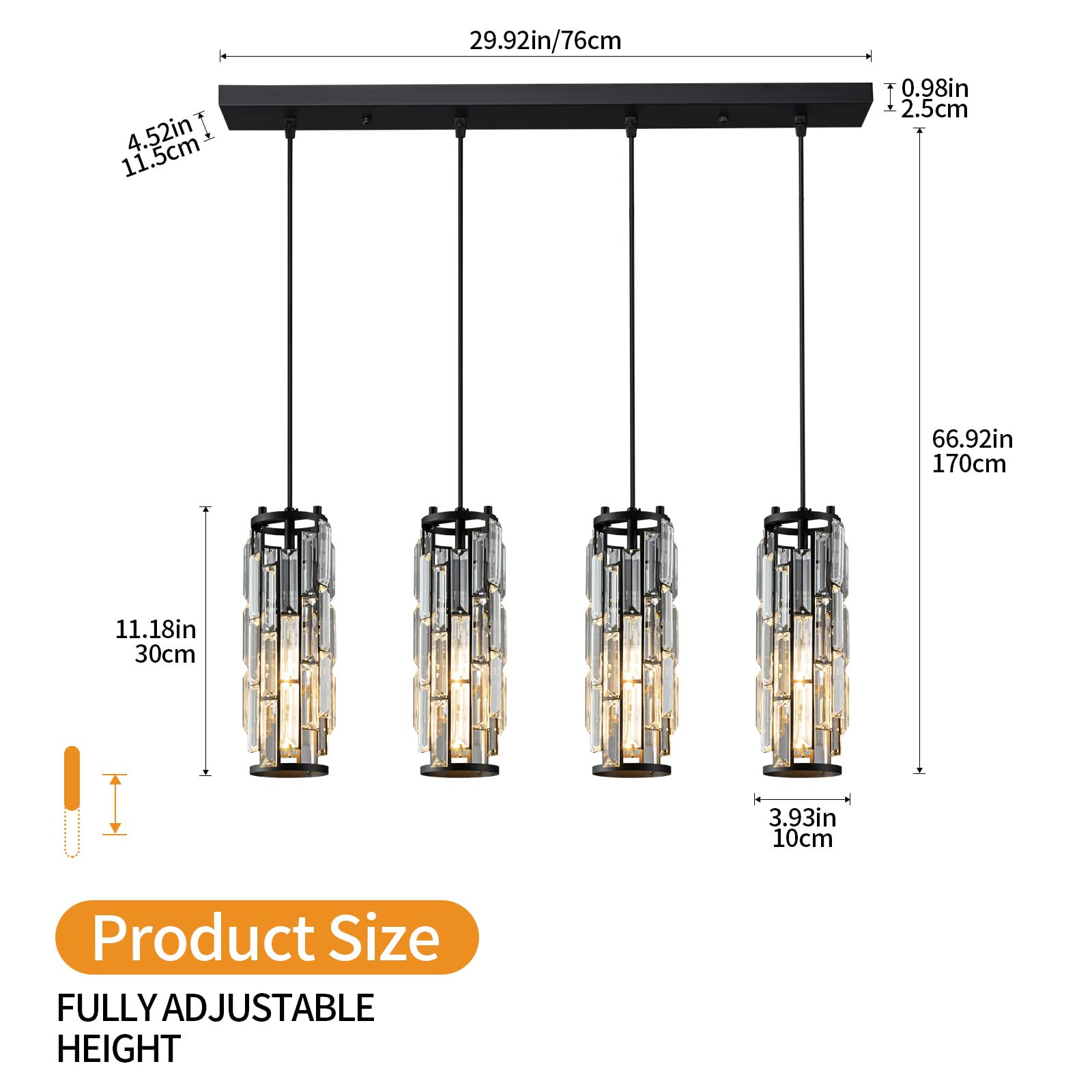 Lmqnine 4-Light Black Pendant Lighting, Modern Mini Crystal Chandelier For Kitchen & Dining Room