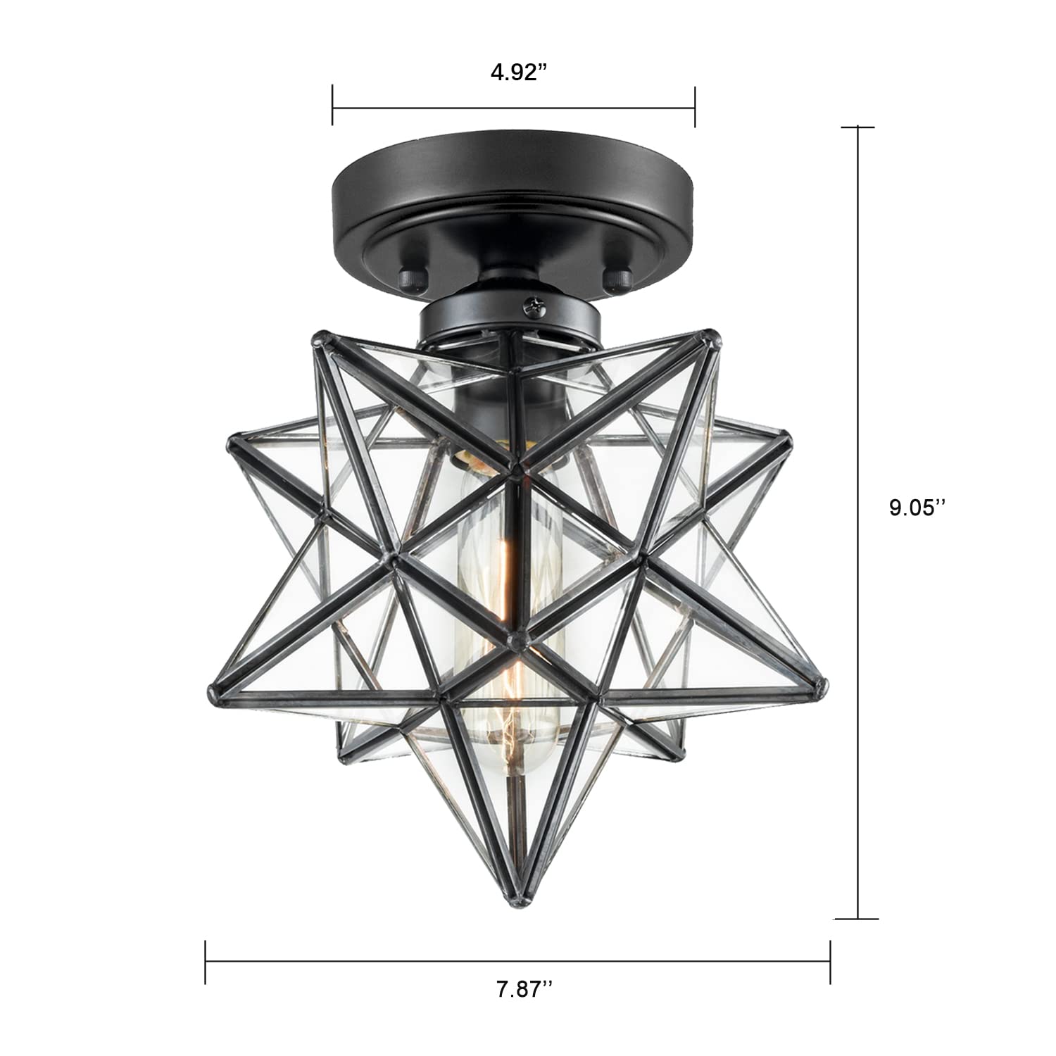 Axiland Industrial Moravian Star Ceiling Light With 8-Inch Glass Shade, 1 Light