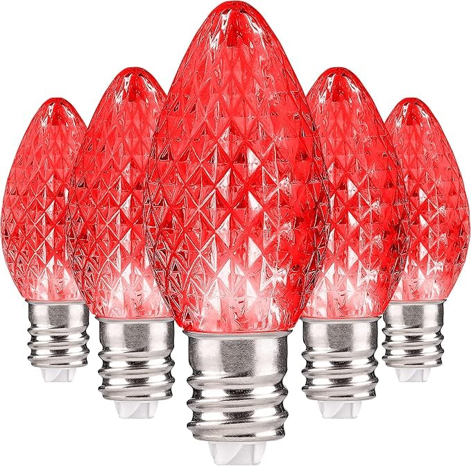 Holiday Lighting Outlet Faceted C7 Christmas Lights | Red Led Light Bulbs Holiday Decoration | Warm Christmas Decor For Indoor & Outdoor Use | 2 Smd Leds In Each Light Bulb | Set Of 500