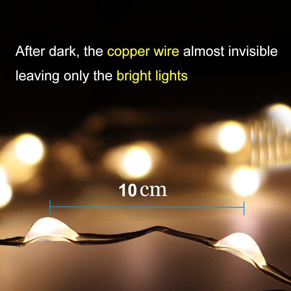 AMIR Solar String Lights, 39ft 120 LED Copper Wire, 8 Modes, Waterproof, Warm White, Pack of 2
