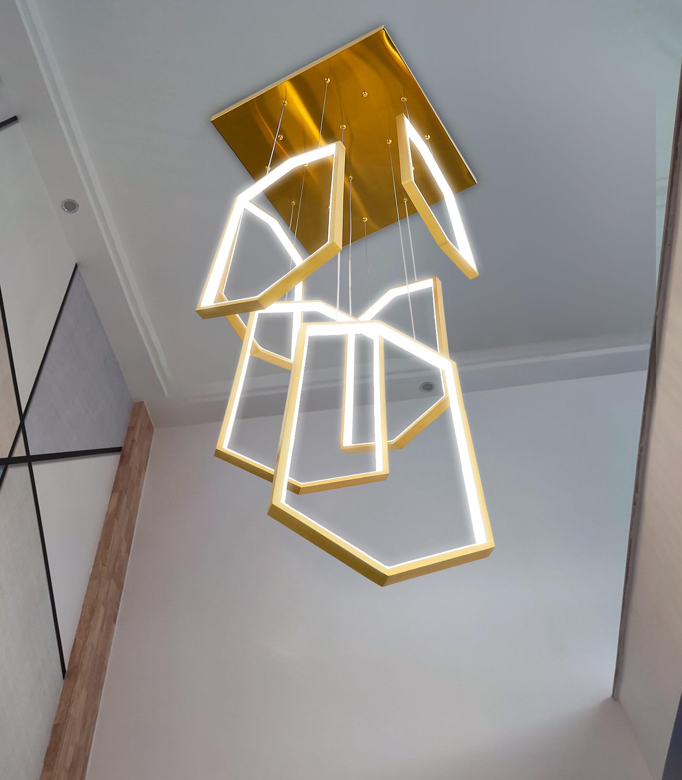 6 Rings Modern Chandelier Led Dimmable Pendant Lighting Adjust Flush Mount Ceiling Light For Foyer Lobby Living Room Staircaes G