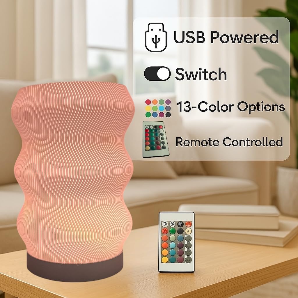Delta Loom Wave Table Lamp - Modern LED Night Light - Eco-Friendly Plastic - White - Perfect for Bedroom, Desk, or Office