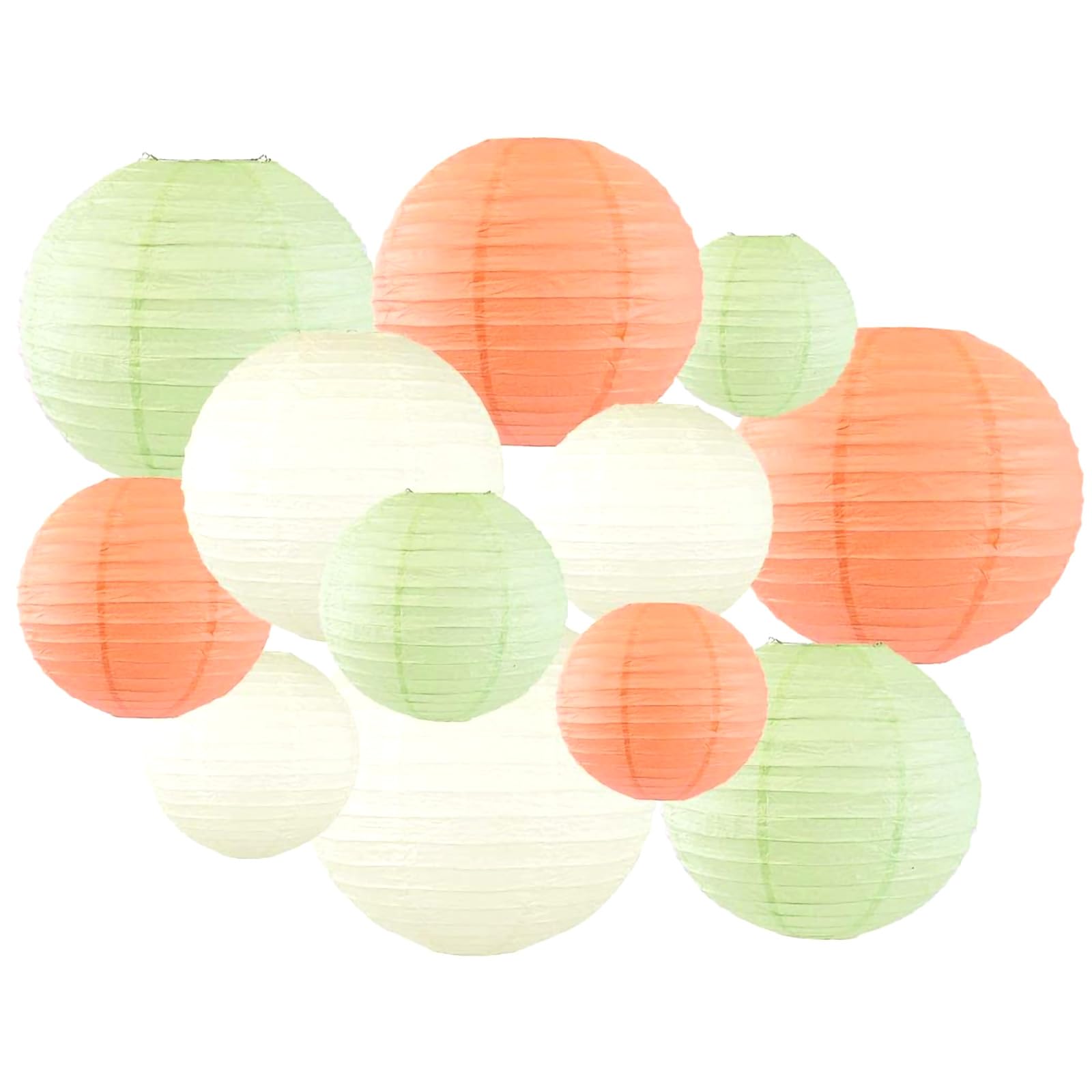Foclover 12Pcs Peach Light Blue Ivory Hanging Round Chinese Paper Lanterns Decorative, For Decorations Thanksgiving Party Fall H