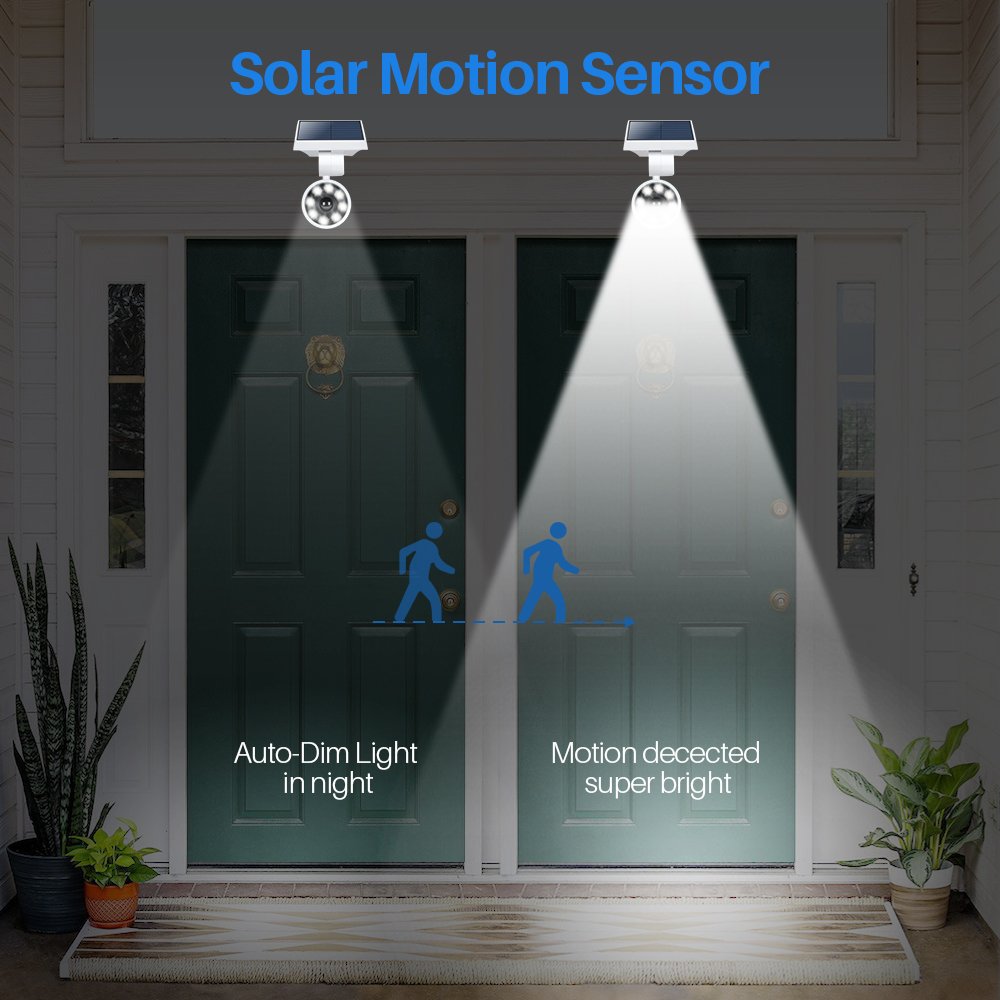 Solar Motion Lights Waterproof Metal Body, 1400-Lumen 9-Watt(130W Equiv.), Solar Powered Flood Security Spotlights For Outside Porch Post Yard Path Deck Fence Wall, 100-Week 100% Free Replacement