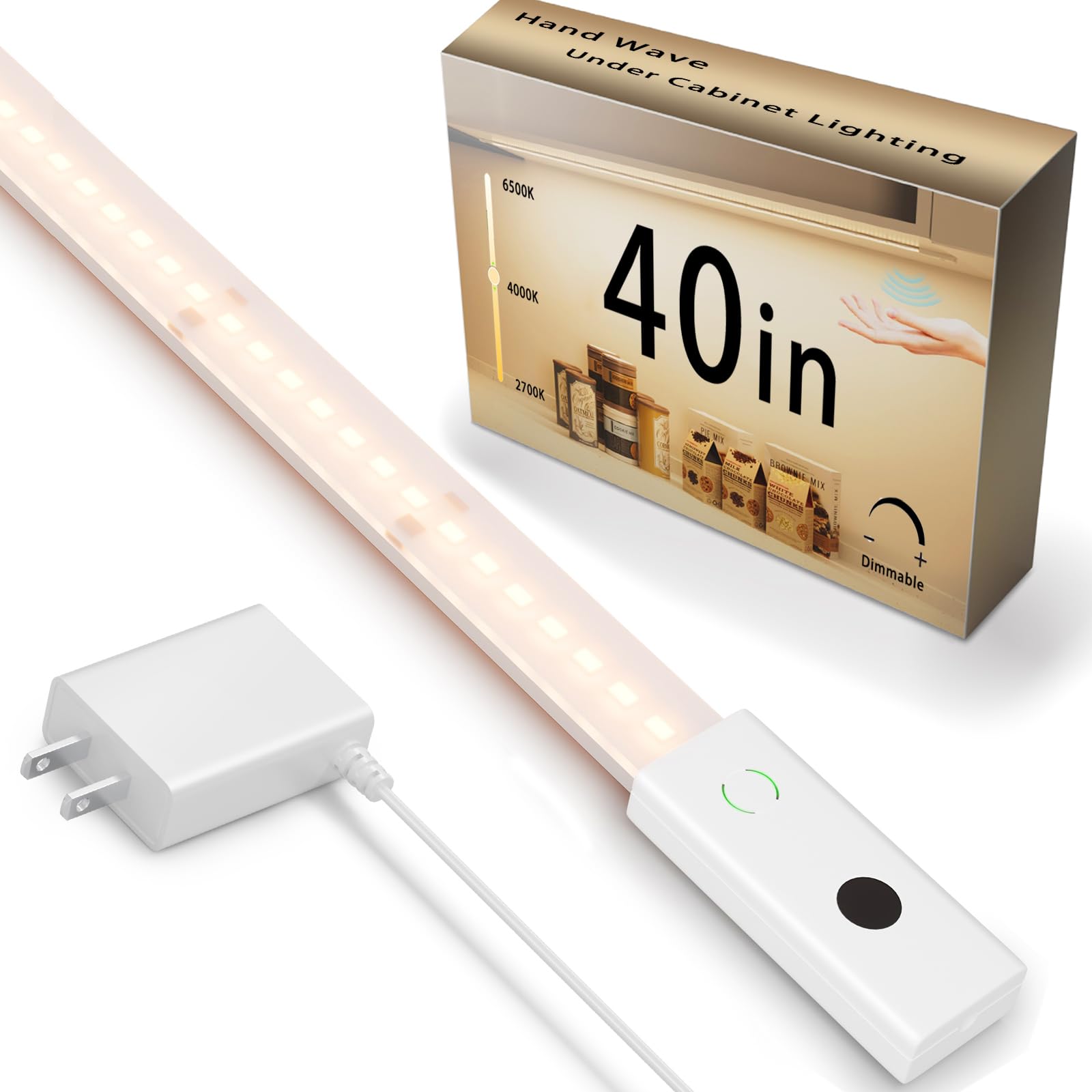 Under Cabinet Lights Plug In Cuttable 40 Inch Hand-Wave Ultra-Bright 1090Lm 3-Color Flexible Silicone Slim Stick On Undercabinet Led Light Strip For Kitchen Counter / Sink  Under Shelf & Desk Lighting