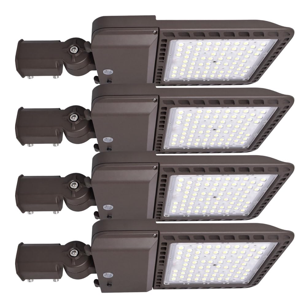 300W LED Parking Lot Lights Outdoor with Dusk to Dawn,4 Pack 39000LM 5000K Commercial Street Pole Lighting with Slip Fitter,IP65