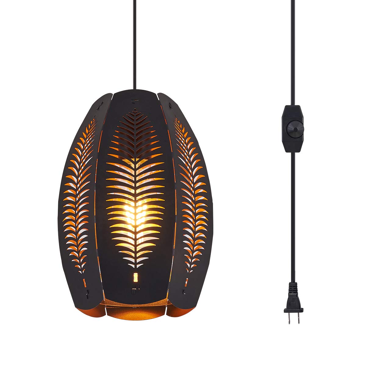 YLONG-ZS Farmhouse Pendant Light Fixture, Black & Gold Metal, 16.4 FT Cord, In-Line Dimmer, Rustic Ceiling Lamp for Bedroom & Living Room
