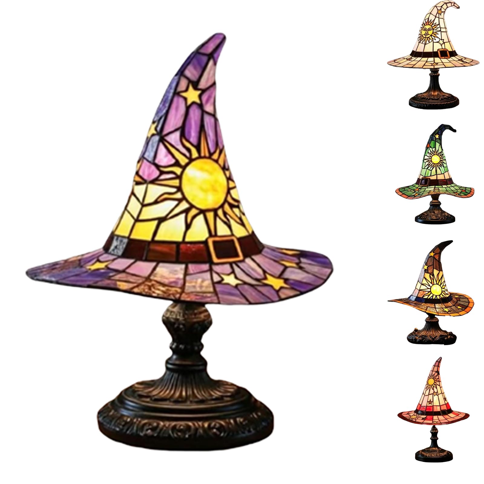 Quzimo Witch Hat Lamp, Handmade Gothic Stained Resin Night Light For Bedroom, Halloween Party Decor, Mystical Wizard Hat Shape F