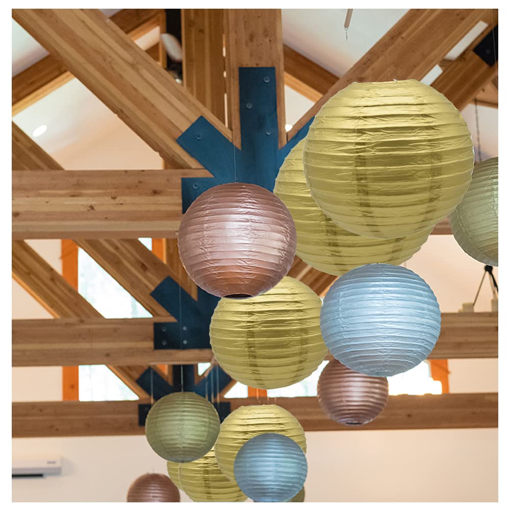 Hocansen 3Pcs Paper Lanterns Decorative Round Chinese Paper Lanterns For Birthday Halloween Wedding Baby Bridal Shower Home Decor Party Decoration (12In/Gold)
