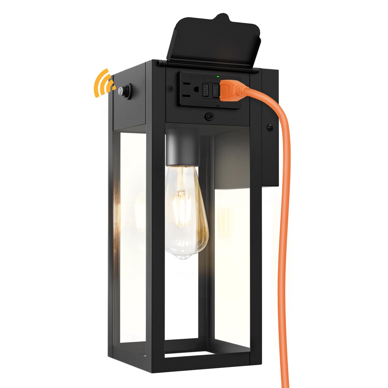 OYKYOHEI Dusk to Dawn Outdoor Light Fixtures Wall Mount, Outdoor Porch Lights with GFCI Outlet, Dusk to Dawn Outdoor Lighting fo