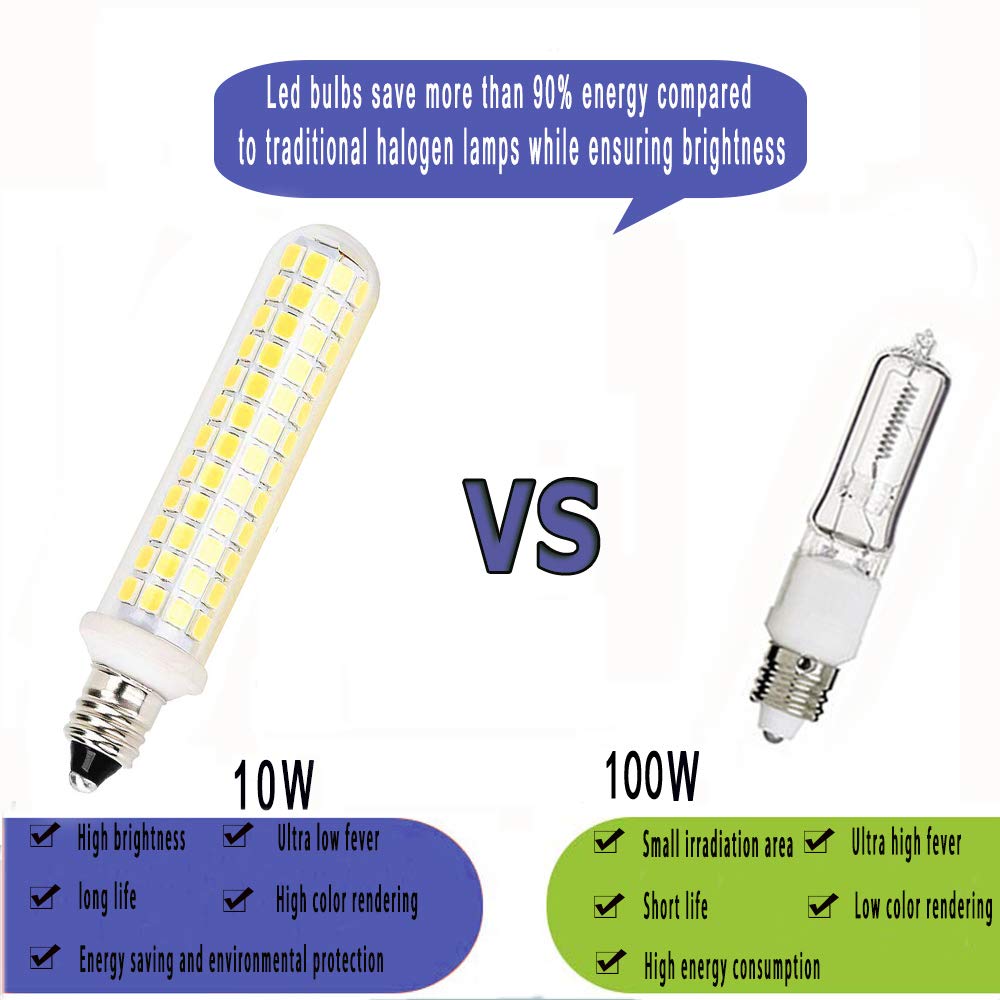 QHD E11 LED Bulb - 10W 1100lm, 125 LEDs, White 6000K, Mini Candelabra Base, 2 Pack