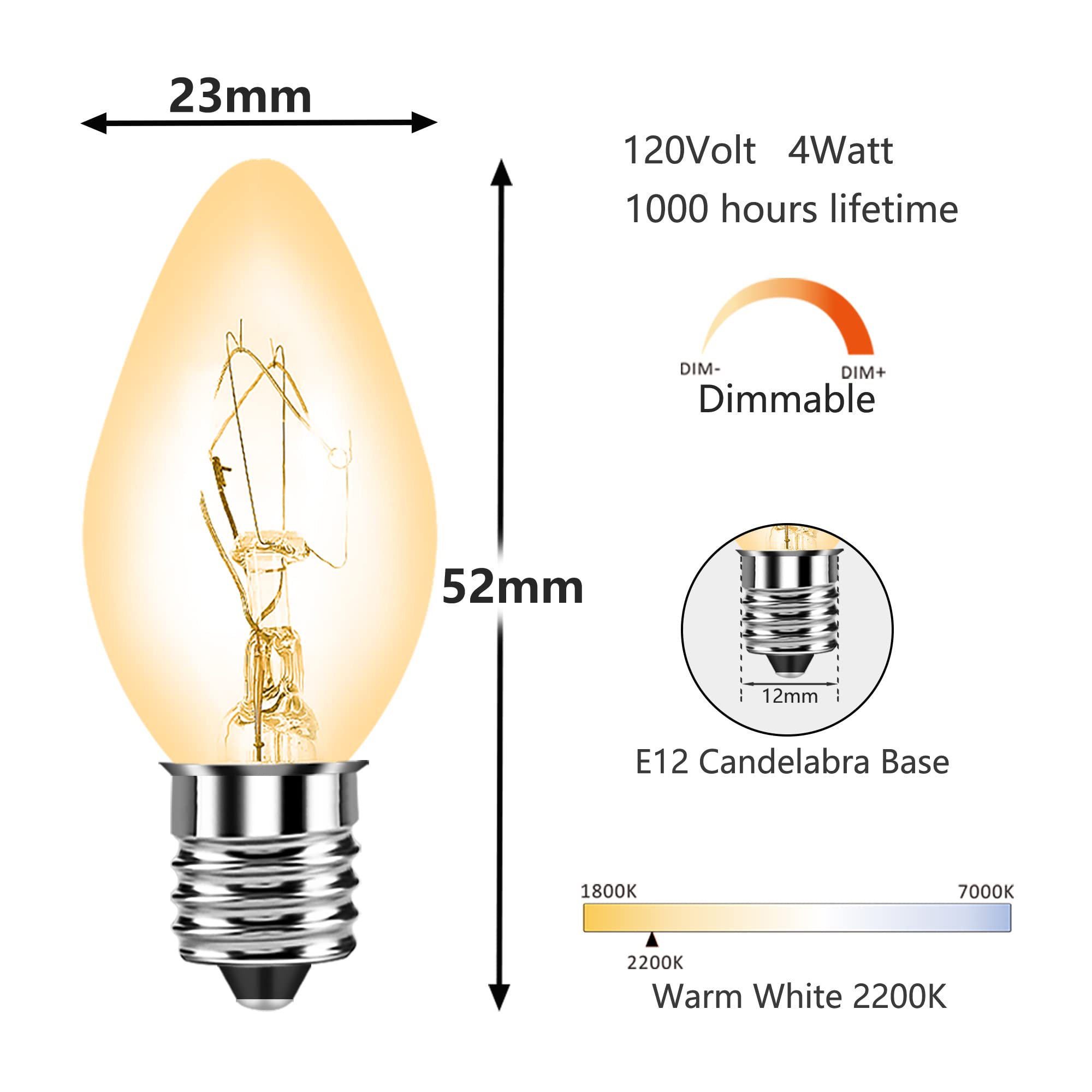 Night Light Bulb 4 Watt C7 Clear for Plug in Night Light Window Candle String Light Christmas Village as Replacement Bulb E12 Ca