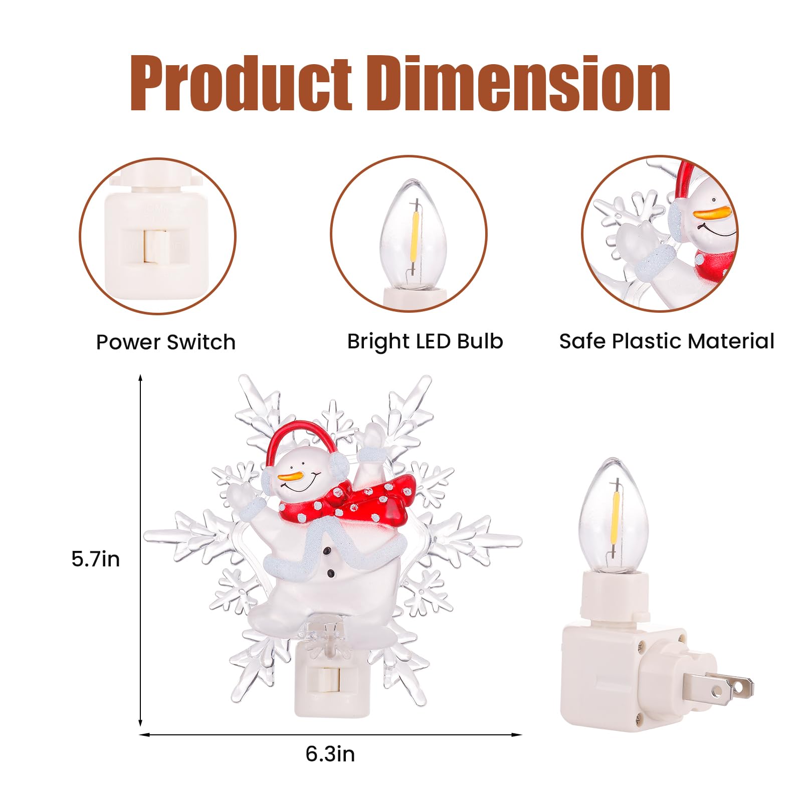 Brightown Christmas Snowflake Night Light Plug-In - 2 Pack 6 Decorative Christmas Snowflake Night Light With On/Off Switch  Plastic Christmas Night Light For Bedroom Living Room Porch Holiday Decor