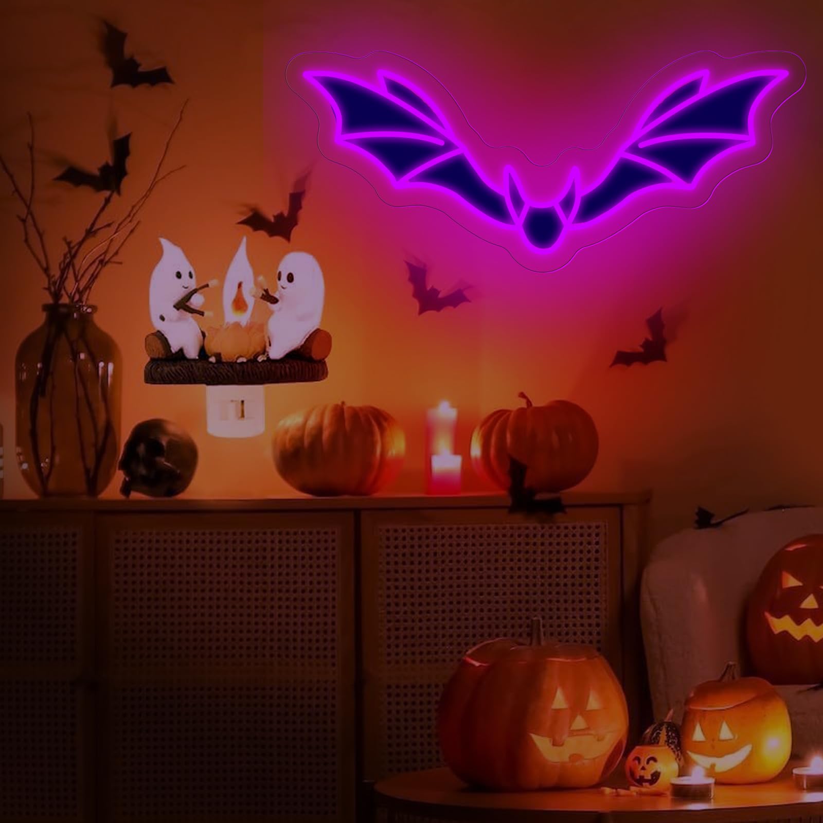 Bat Neon Sign  Halloween Bats Decor  Horror Bedroom Dorm Wall Decoration  Bat Lovers Gift  Gothic Home Wall Room Decor  Red  15.7X6.9