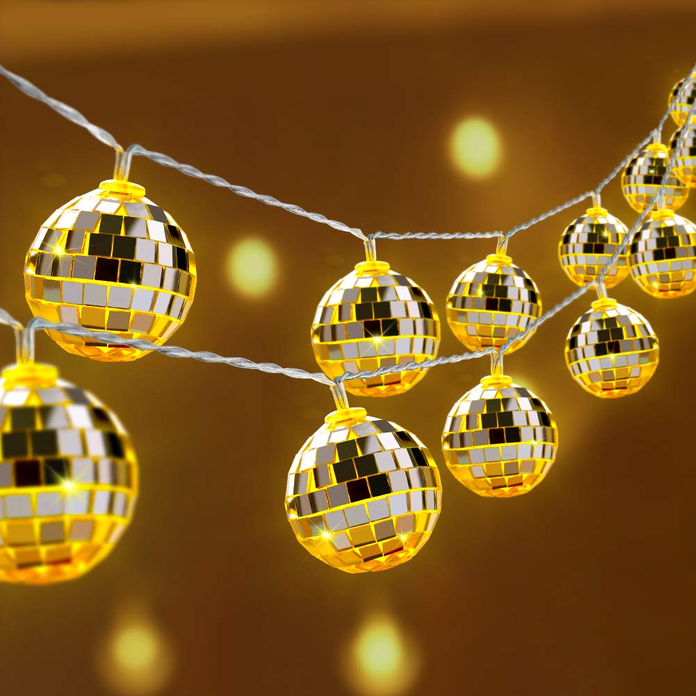 AceList 50 LED Disco Ball Mirror LED Party Light String Christmas Lanterns for Holiday Wall Window Tree Decorations Indoor Outdo