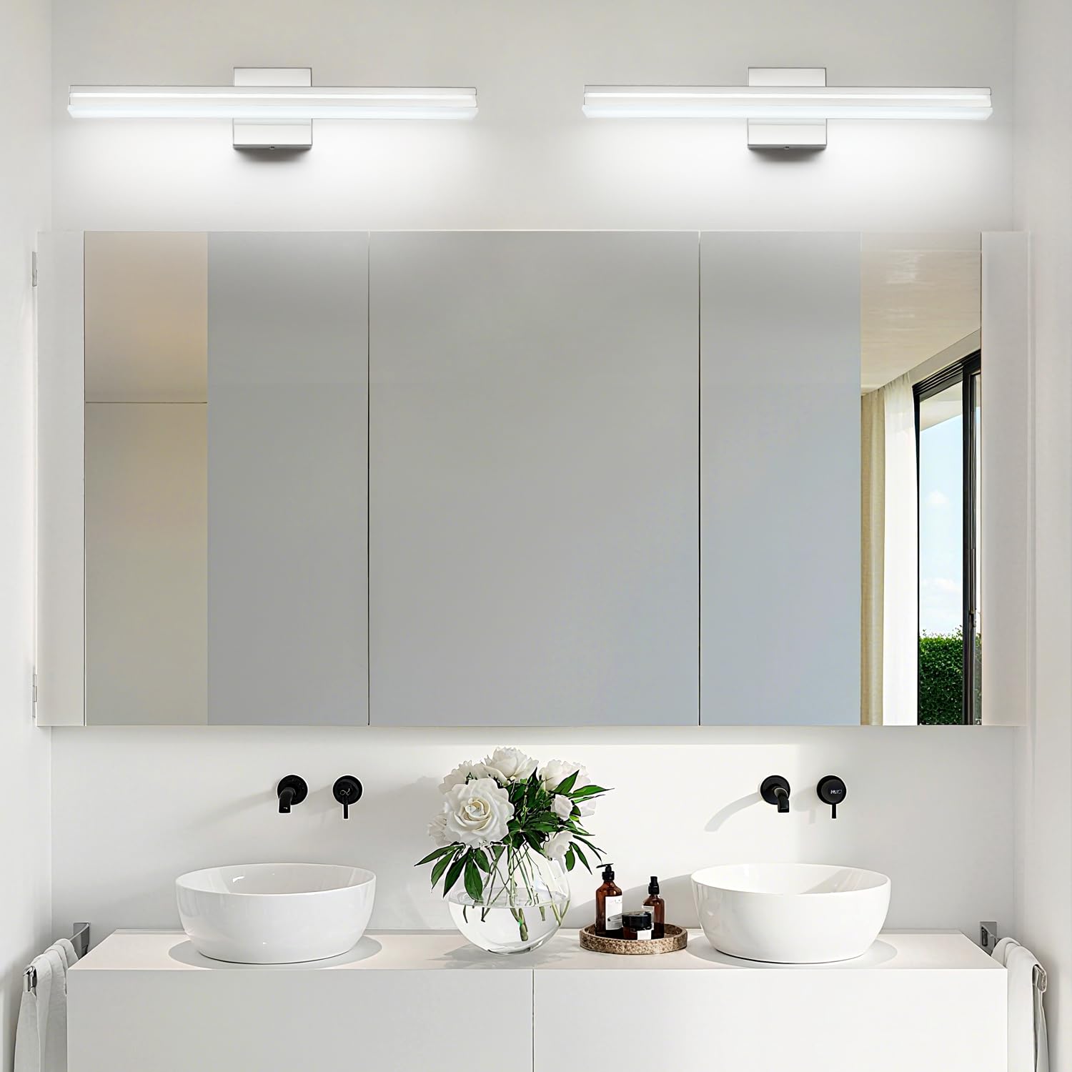 Sinerise 24-Inch Led Modern Bathroom Vanity Light Bar  Chrome Modern Acrylic Bathroom Wall Lighting Fixtures Over Mirror (Cool White 6000K)