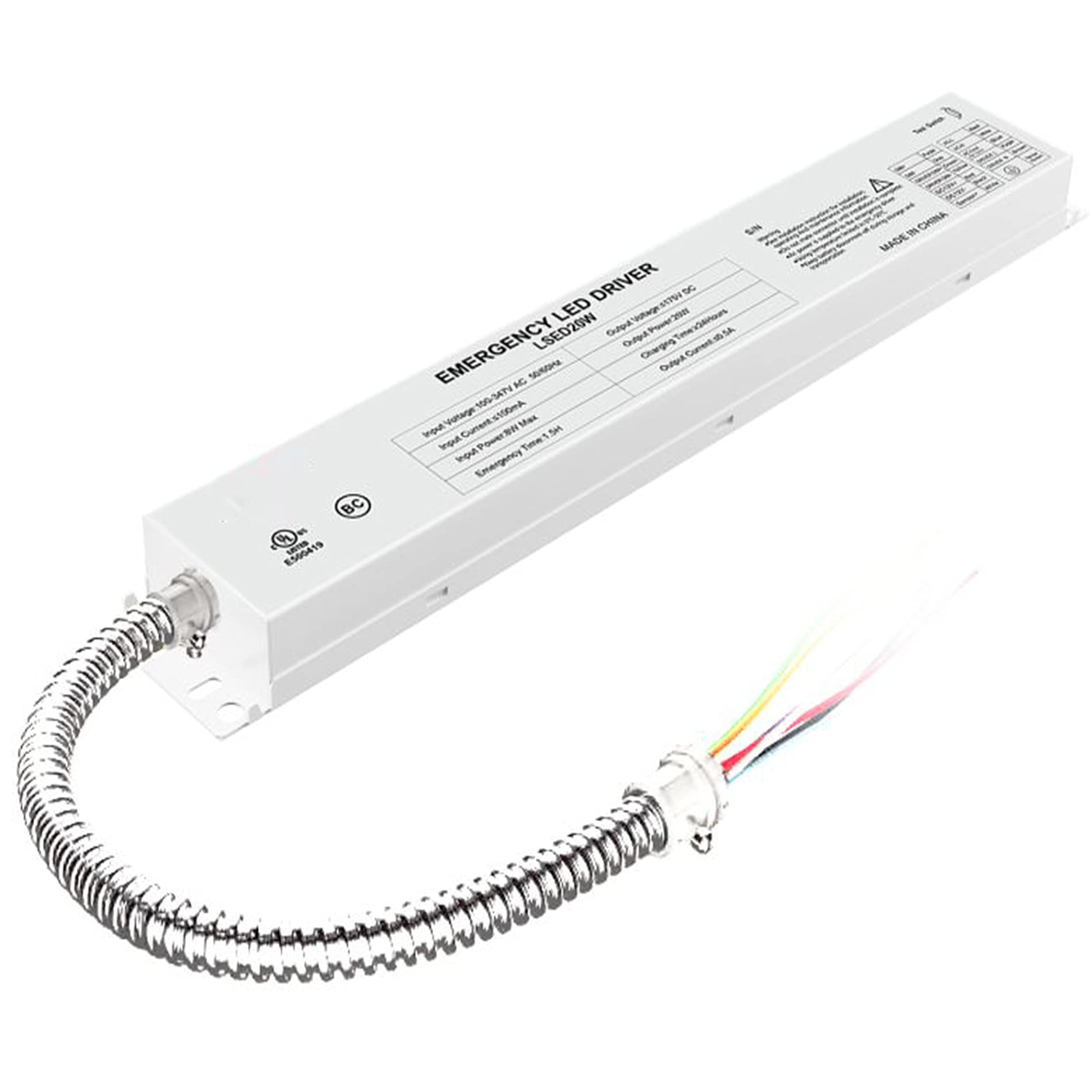 LED Emergency Backup Driver 20W, 120V-347VAC, Rechargeable UL Approved Backup Battery, Over 90mins Emergency Time, for LED troff