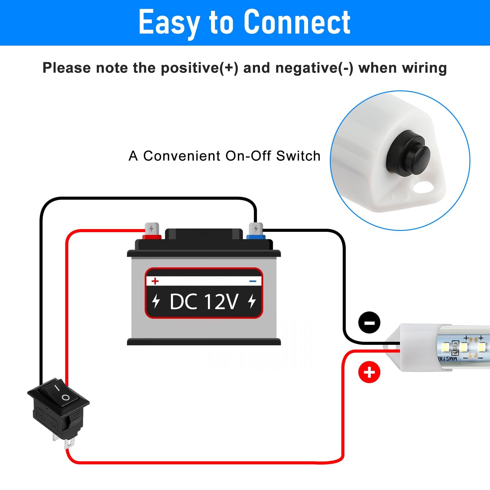 Linkstyle 2Pcs 12V Interior Led Light Bar, 48 Leds Slim Light Strip W/Switch, For Car Trailer Truck Rv Van Boat, 6500K