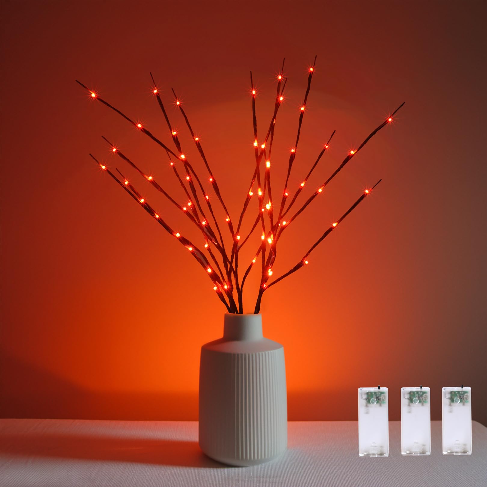 YXYQR 3PCS 60 LED Orange Lighted Branches Lights with Timer, Battery Operated, 30 INCH Artificial Willow Branches with Fairy Lig