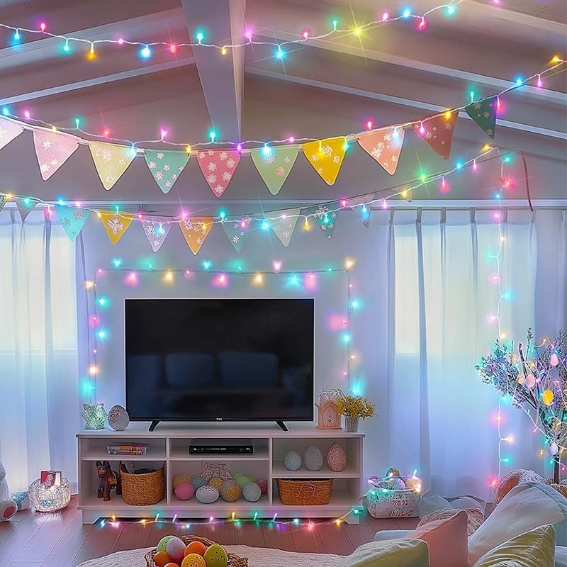 LAMPHOME Colorful String Lights 200 LED, 66 ft, Multicolor, Copper Wire, Model YHLL-100F, 11 Modes, Fairy Lights for Spring Bedroom