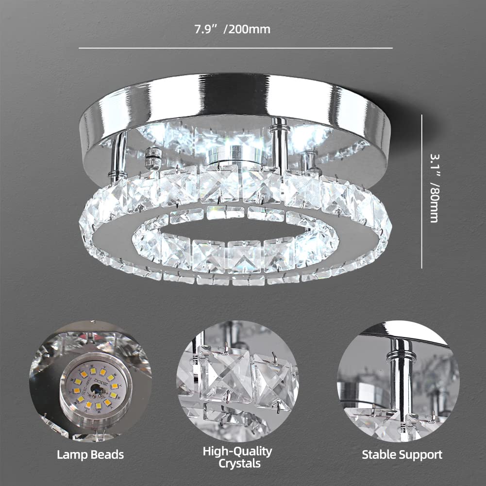 Hopggie Modern Crystal Chandelier Led Flush Mount Pendant Lighting Mini Ceiling Light Fixture For Bathroom Bedroom Hallway Stair