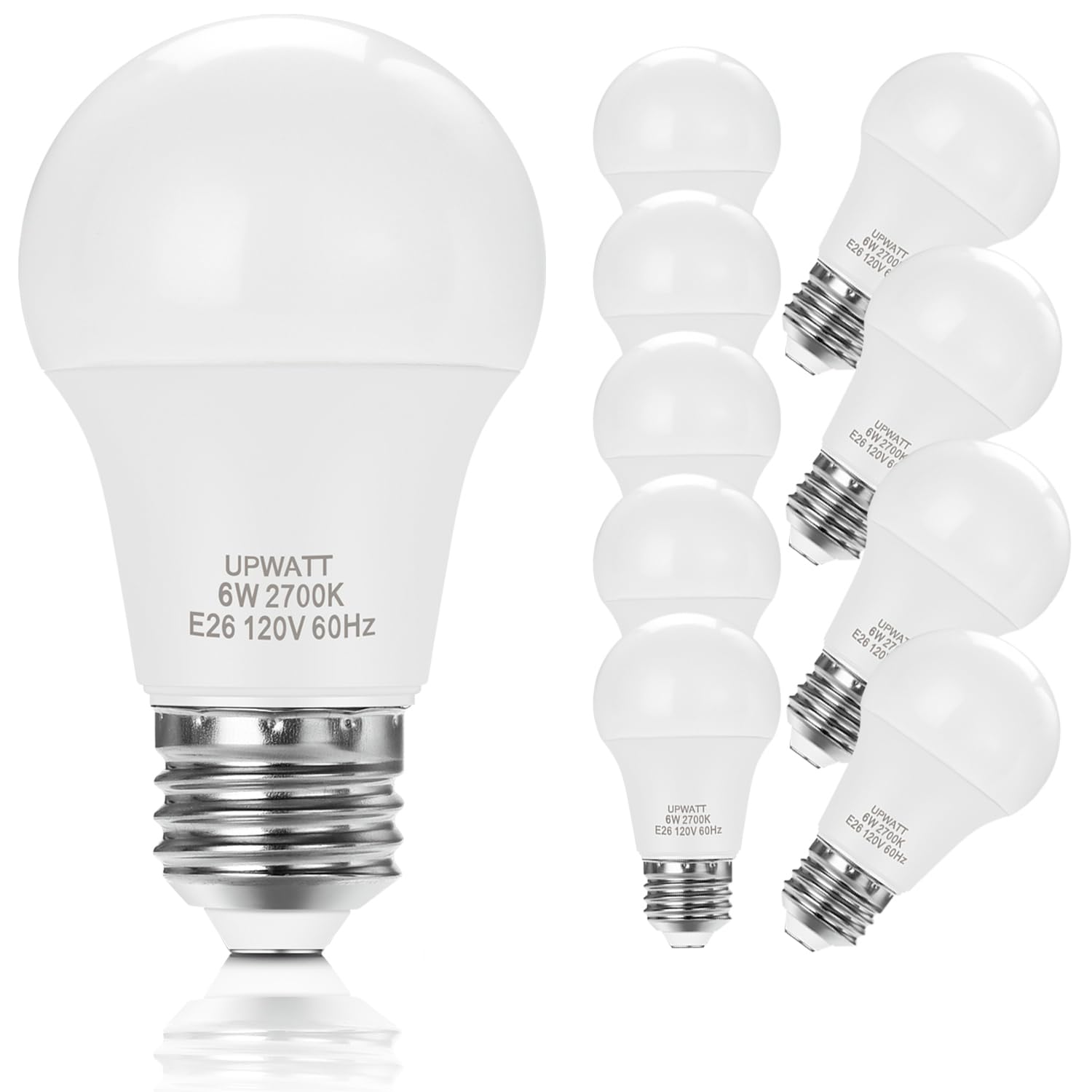 Upwatt A19 Led Light Bulb, 6W (40W Equivalent) 2700K Warm Yellow Light, 570 Lumens, Non Dimmable, E26 Standard Medium Base For B