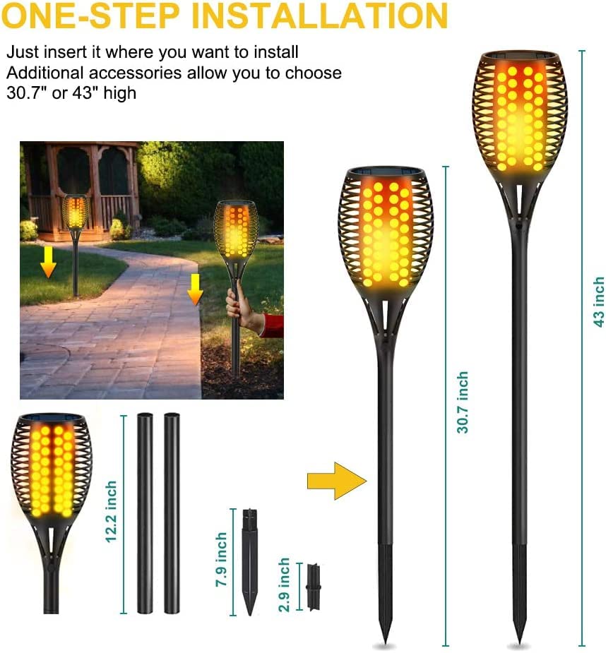 Aityvert Solar Lights - 43'' Flickering Flames Torch Lights For Outdoor, Waterproof, Landscape Decoration, Dusk To Dawn Auto On/