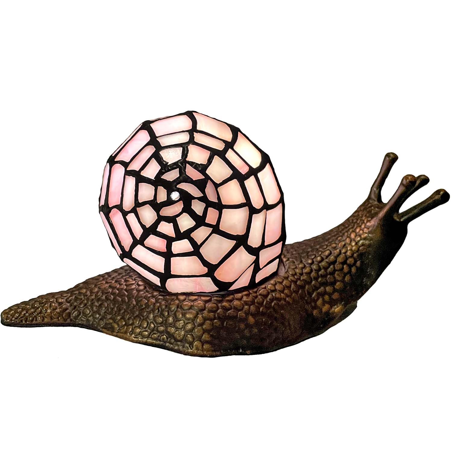 Bieye L10962 Land Snail Tiffany Style Stained Glass Accent Table Lamp for Home Decor (Pink, 10'' D x 5'' W x 5'' H)