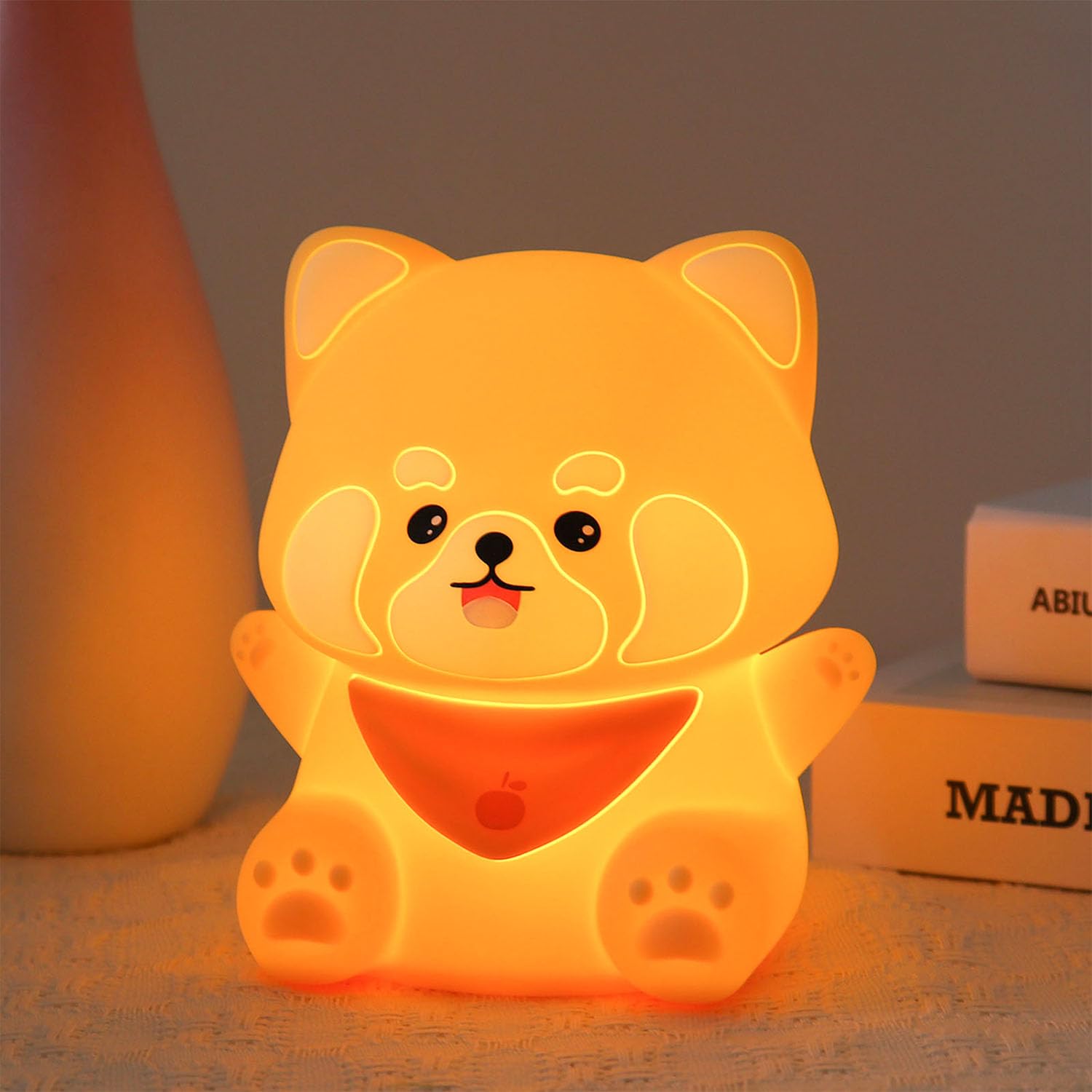 Emmanoth Cute Red Panda Night Light,Rechargeable Lamp For Kids Room With Timer,Cute Stuff Desk Decor Dimmable Touch Silicone Ani