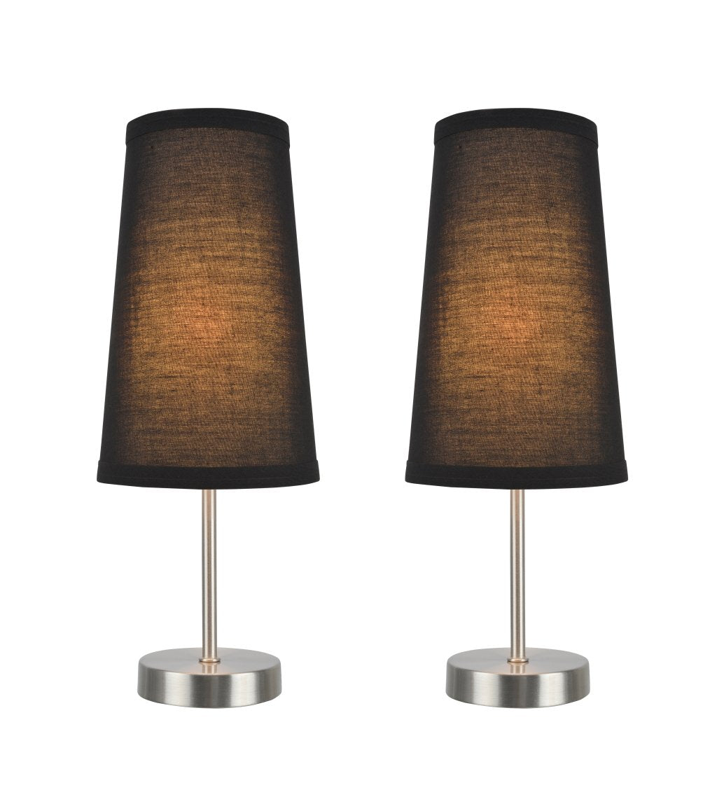 Aspen Creative 40084-3 Candlestick Table Lamp, 1 Light, Satin Nickel, 14.25in High, Black, 2-Pack Set