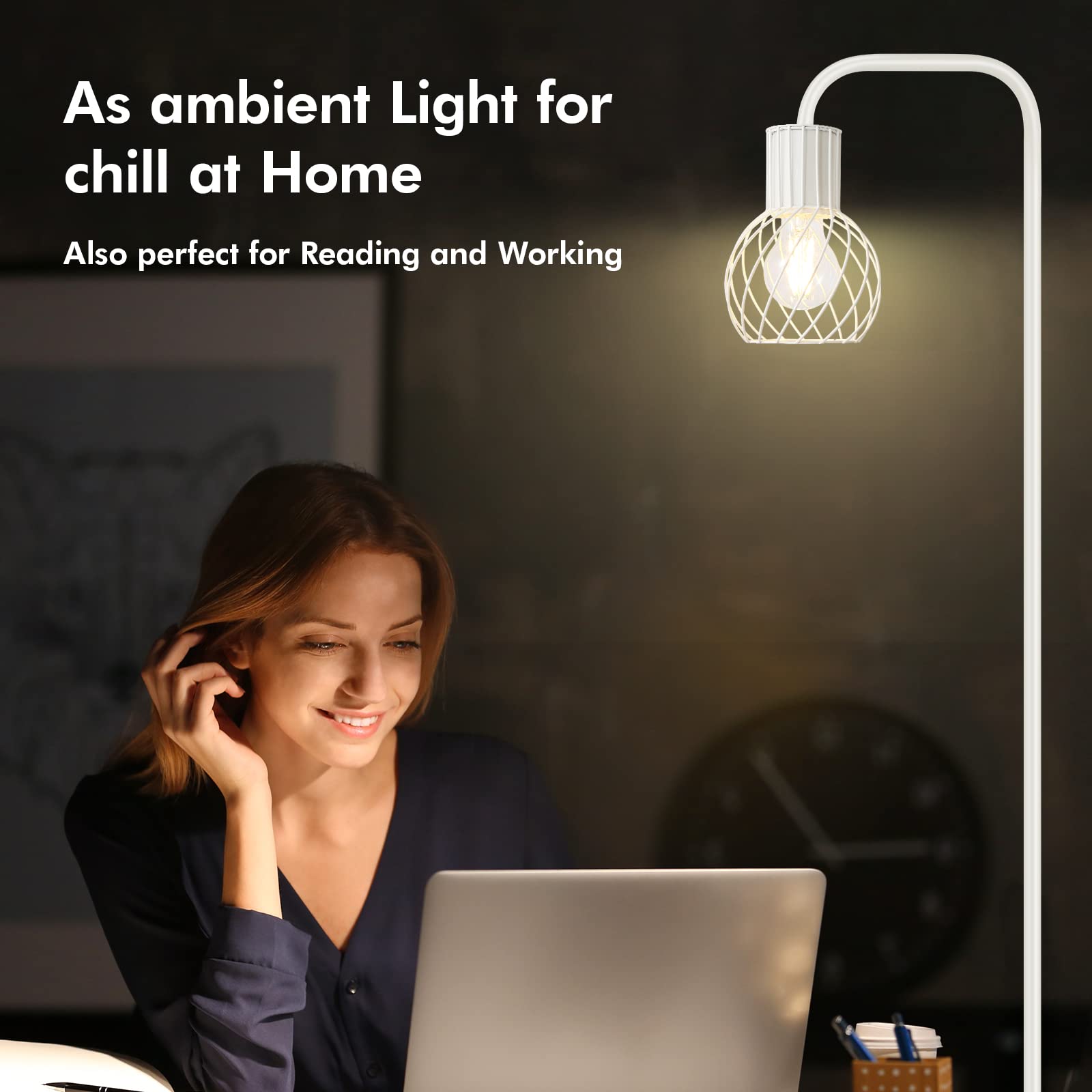 Auquee White Industrial Floor Lamp With 6W Led Bulb & Foot Switch - Modern Metal Design