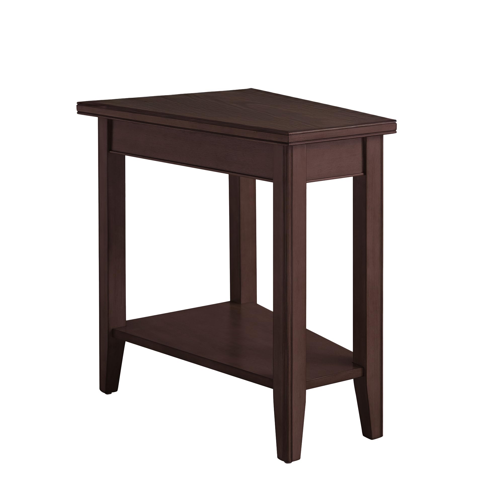 Laurent Solid Wood Recliner Wedge End Side Table With Shelf, Chocolate Cherry Brown, Perfect For Living Rooms, Bedrooms, And Sma
