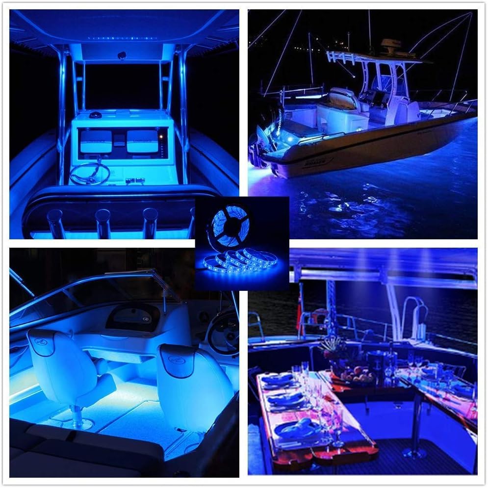Vbakor LED Strip Lights for Boats, 12V 32.8FT Waterproof Blue Interior Lighting, Model VH284605, Night Fishing Lights
