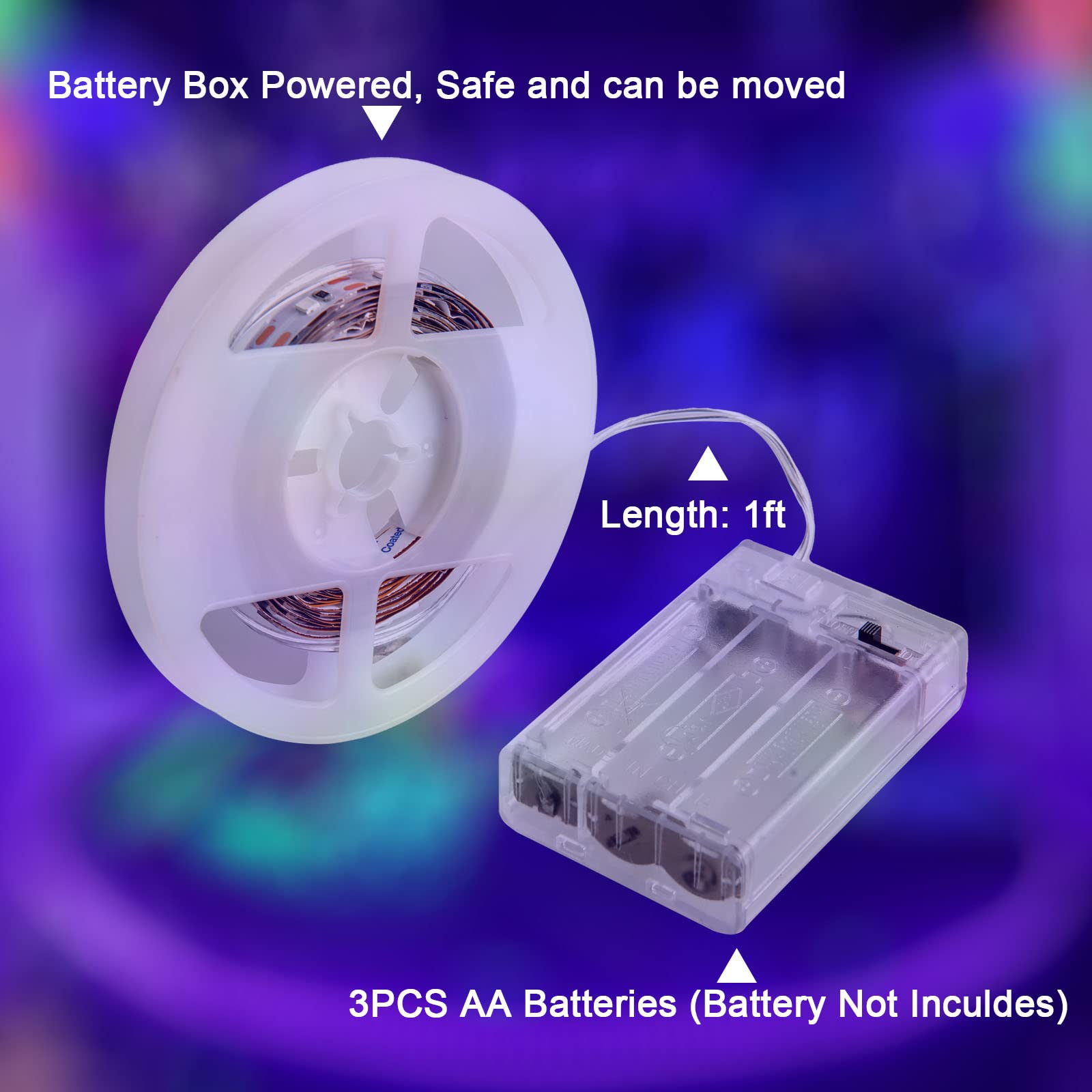 Marreal Battery Operated Led Black Lights, 6.6Ft 120 Led Black Light Strips, Battery Uv Led Strip For Glow Party, Halloween, Glass, Poster, Painting, Battery Not Included.